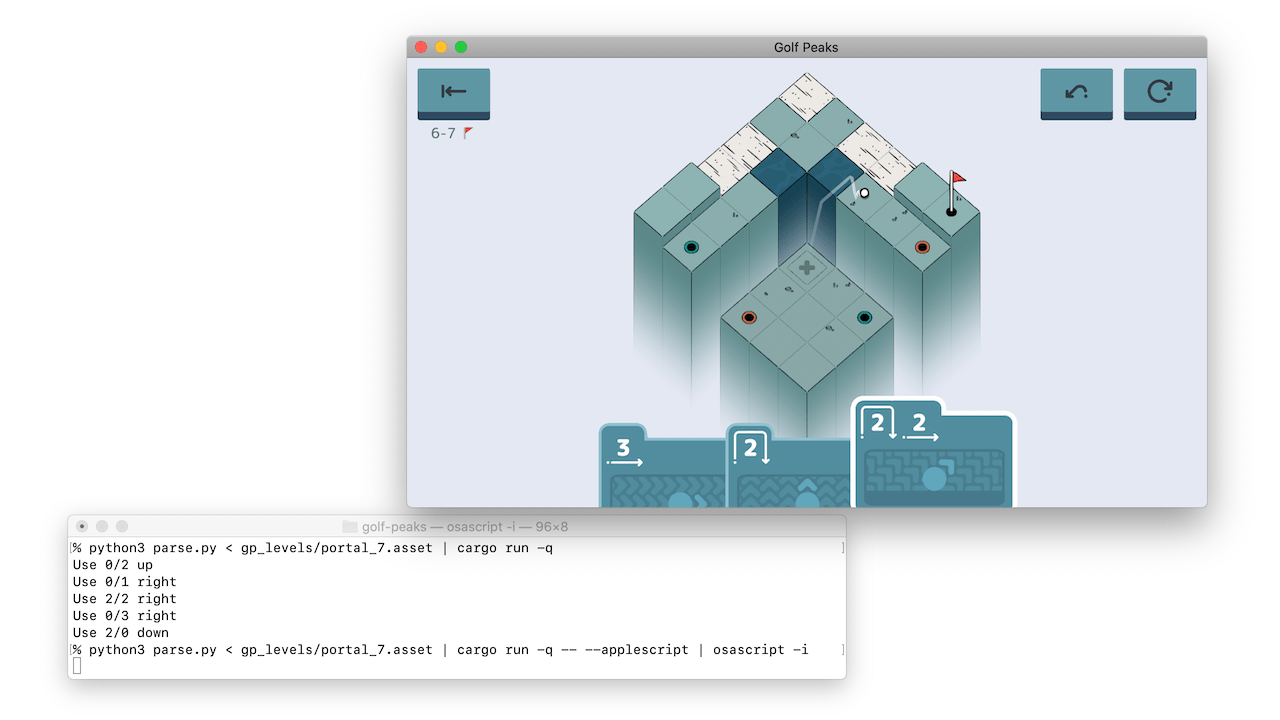 Parsing the source level file, using it to solve and complete a level in Golf Peaks