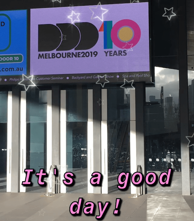 A photo of the DDD 10th anniversary logo, with the inset caption &ldquo;It&rsquo;s a great day&rdquo;