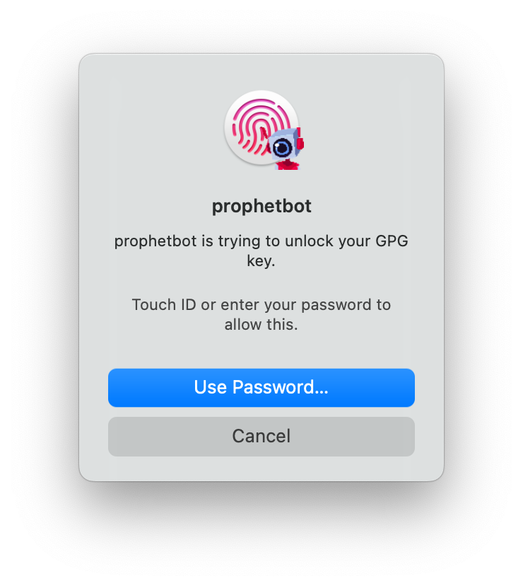 A macOS Touch ID prompt to unlock a GPG key